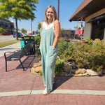 Wide Leg Mineral Wash Jumpsuit Dusty Blue