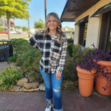 Mixed Black Plaid Long Sleeve Hooded Flannel Top