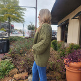 Olive Balloon Sleeve Cardigan