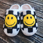 Checkered Happy Face Slippers Black