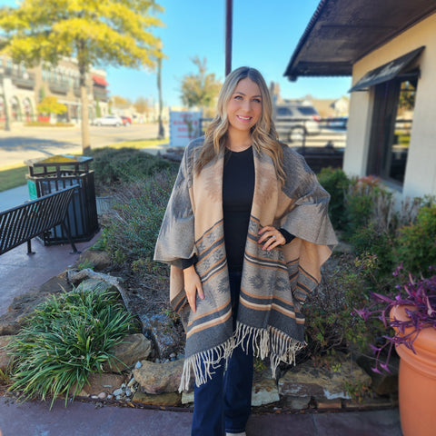 Aztec Poncho Gray Mix