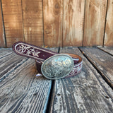 Western Embroidered Belt Wine