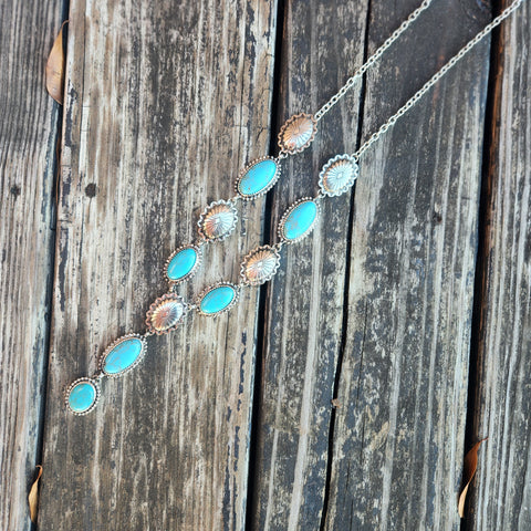 Western Concho & Turquoise Long Necklace