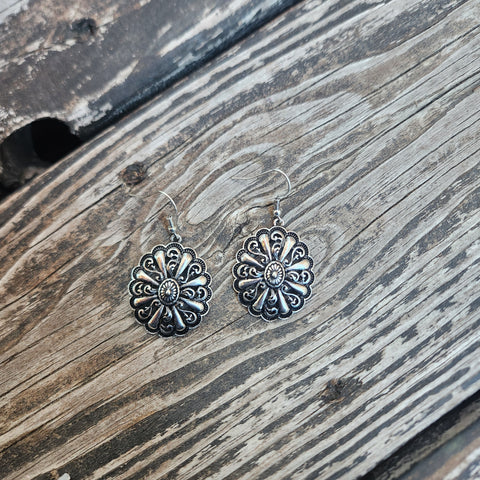 Silver Concho Western Earring