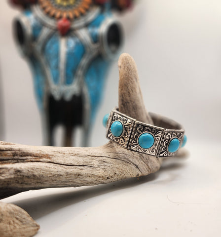 Turquoise Round Silver Bracelet