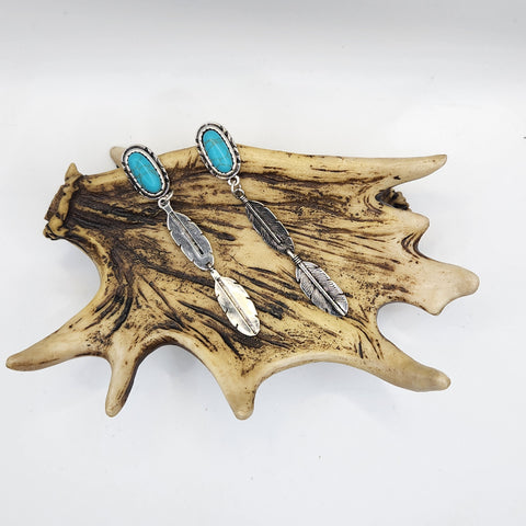 Feather Turquoise Dangle Earring