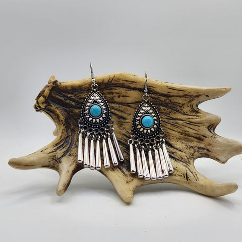 Turquoise Medallion Fringe Earring