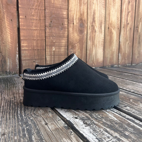 Black Stitched Platform Slip-On Bootie Solid