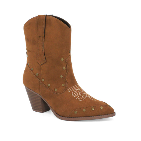 Brown Studded Western Zane Bootie