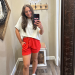 Red Distressed Hem Shorts