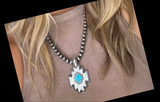 Aztec Navajo Beaded Medallion  Necklace