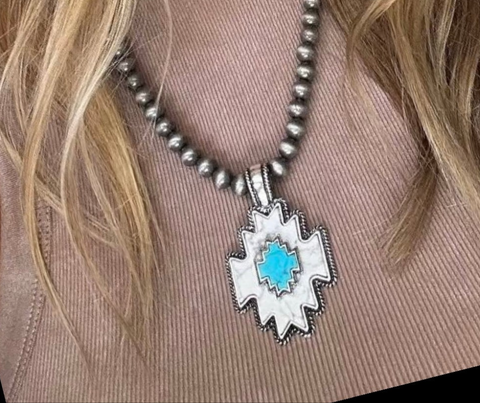 Aztec Navajo Beaded Medallion  Necklace