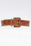 Hudson Wide Stitched Belt Cognac