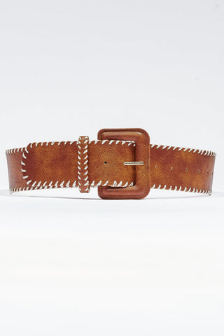 Hudson Wide Stitched Belt Cognac