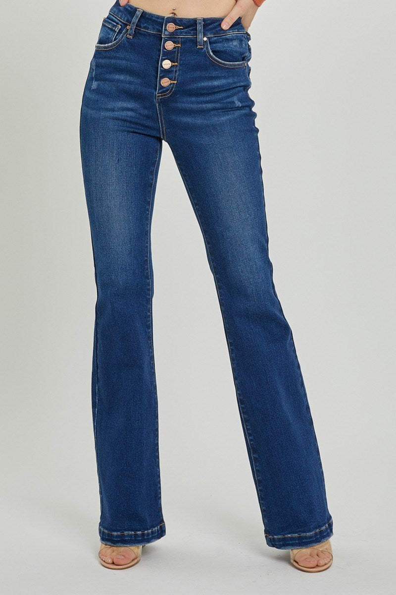Risen HIGH RISE BUTTON DOWN BOOT CUT JEANS