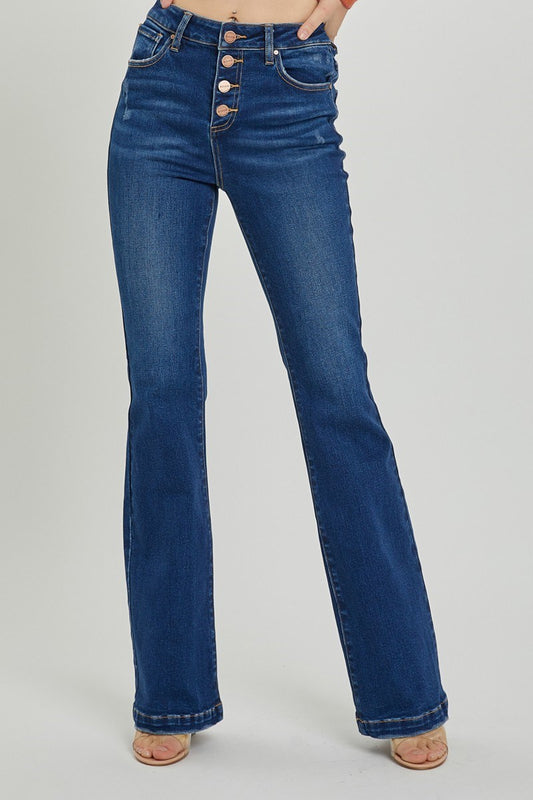 Risen HIGH RISE BUTTON DOWN BOOT CUT JEANS