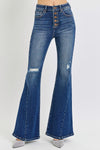 Risen TUMMY CONTROL HIGH RISE FLARE BUTTON DOWN JEANS