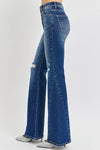 Risen TUMMY CONTROL HIGH RISE FLARE BUTTON DOWN JEANS