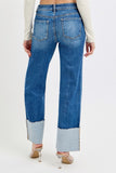 Risen High Rise Wide Leg Ankle Cuff Jeans