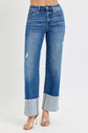 Risen High Rise Wide Leg Ankle Cuff Jeans