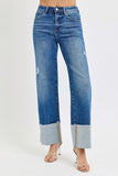 Risen High Rise Wide Leg Ankle Cuff Jeans