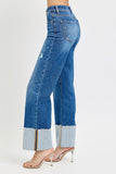 Risen High Rise Wide Leg Ankle Cuff Jeans