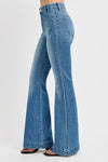Risen  HIGH RISE FLARE FRONT PATCH POCKET JEANS LIGHT WASH