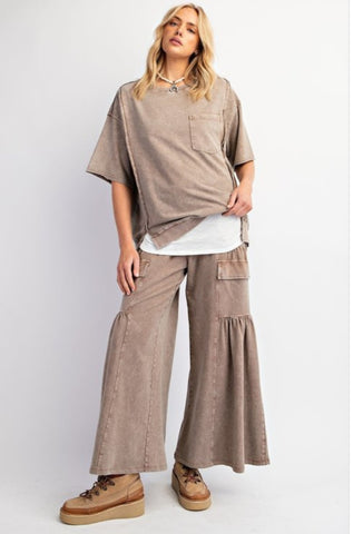 Wide Leg Mineral Wash Knit Pant