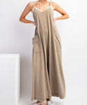 Wide Leg Mineral Wash Jumpsuit Mocha