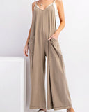 Wide Leg Mineral Wash Jumpsuit Mocha