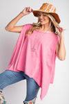 Pink Rolled Hem Mineral Wash Top
