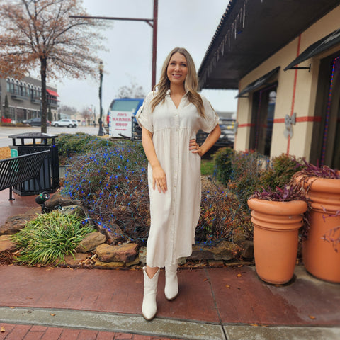 Linen Style Maxi  Dress