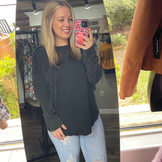 Black Mineral Wash Long Sleeve