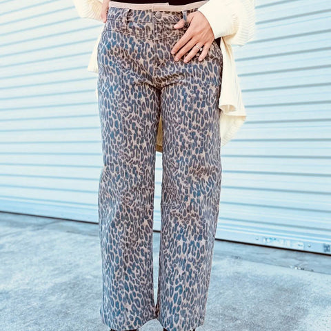 Risen Leoaprd Wide/Barrel Jean