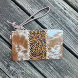 Leather & Cowhide  Tooled Wristlet Tan