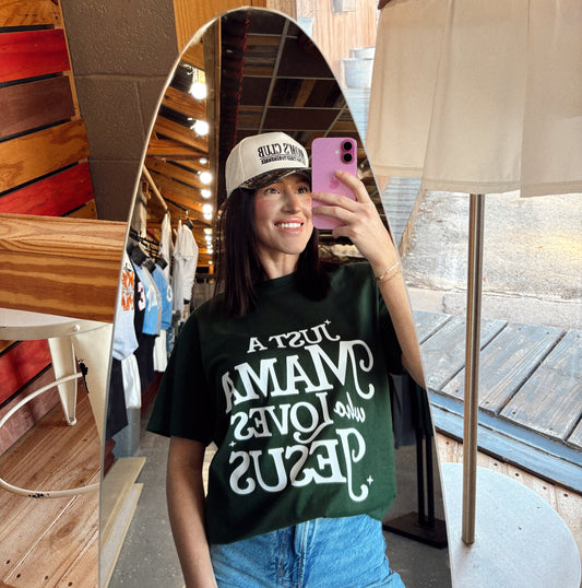 Just A Mama Who Loves Jesus Graphic Tee