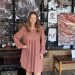 Light  Rust  Balloon Sleeve Dress
