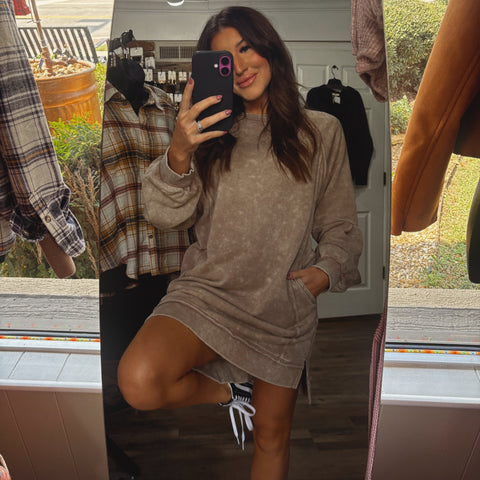 Mineral Washed Raglan Sleeve Casual Mini Dress