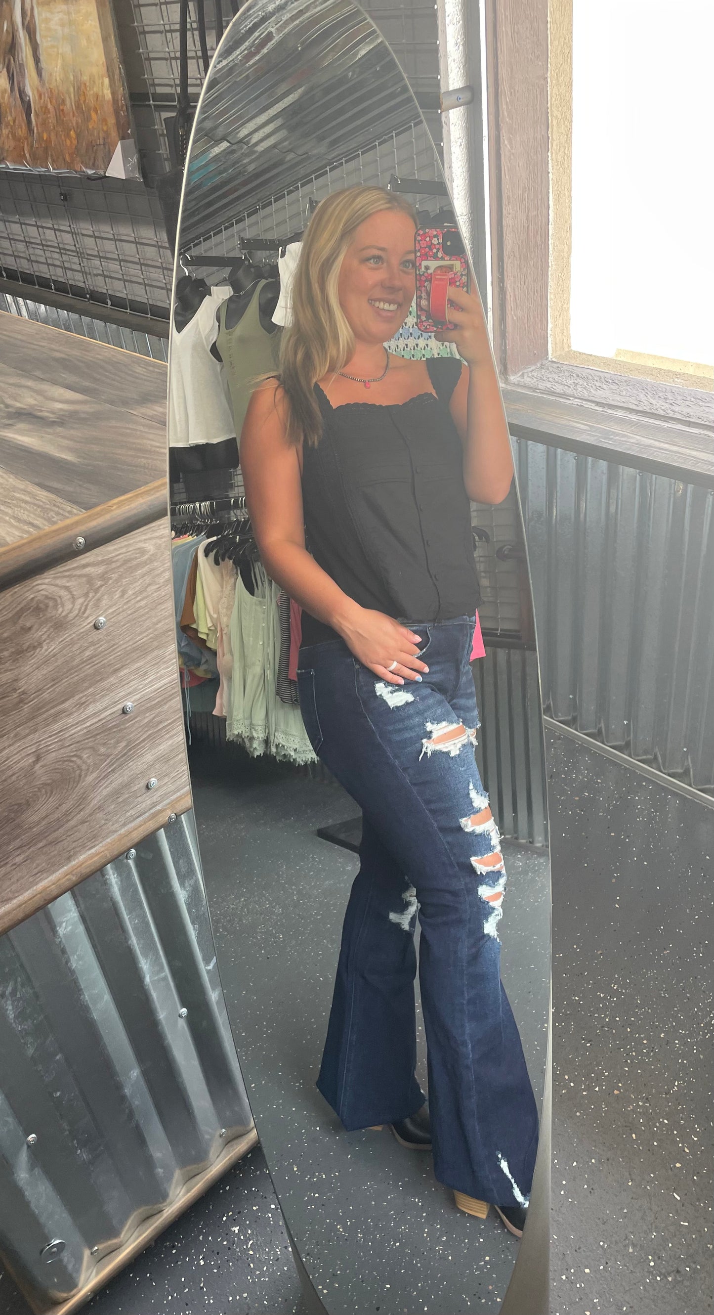 Black Button Front Tank Top