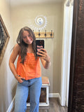 Orange Button Front Tank Top