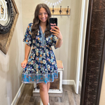 Navy Pattern Short Sleeve Dress