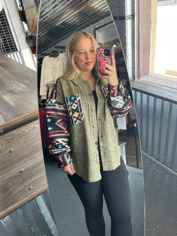 Aztec Graphic Oversized Shacket Jacket