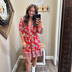 Red Pattern Short Sleeve Dress