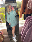 Mineral Washed Raglan Sleeve Casual Mini Dress Sage
