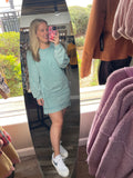 Mineral Washed Raglan Sleeve Casual Mini Dress Sage
