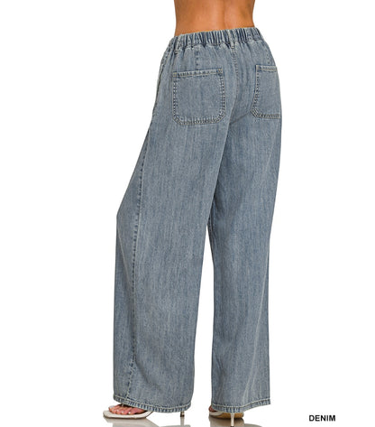 Wide Leg Drawstring Denim Pants