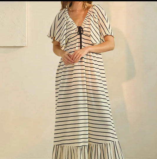 Striped Maxi Dress Cream/Black