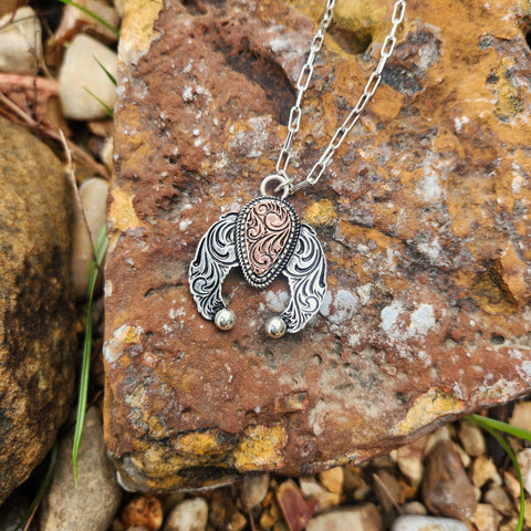 Stamped Sliver & Copper Sqaush Blossom