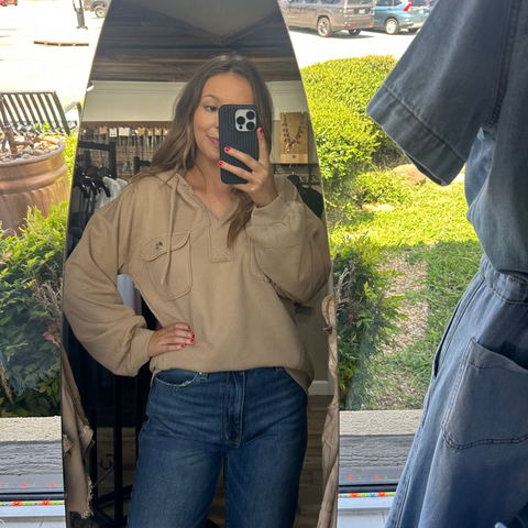 Long Sleeve Hoodie Top Mocha