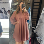 Light  Rust  Balloon Sleeve Dress